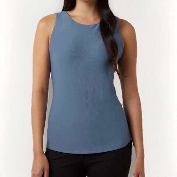 32 Degrees Cool Women's Soft Ribbed Fabric with Built-In-Bra Top, (Blue, XL) - Picture 1 of 2